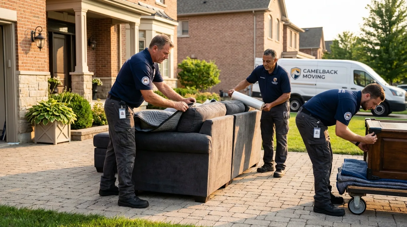 Large estate moving crew wrapping furniture in Marblehead, MA